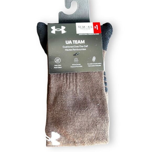 Under Armour Youth Unisex Team Cushioned Over-the-Calf Socks Brown Size Large - Picture 1 of 6